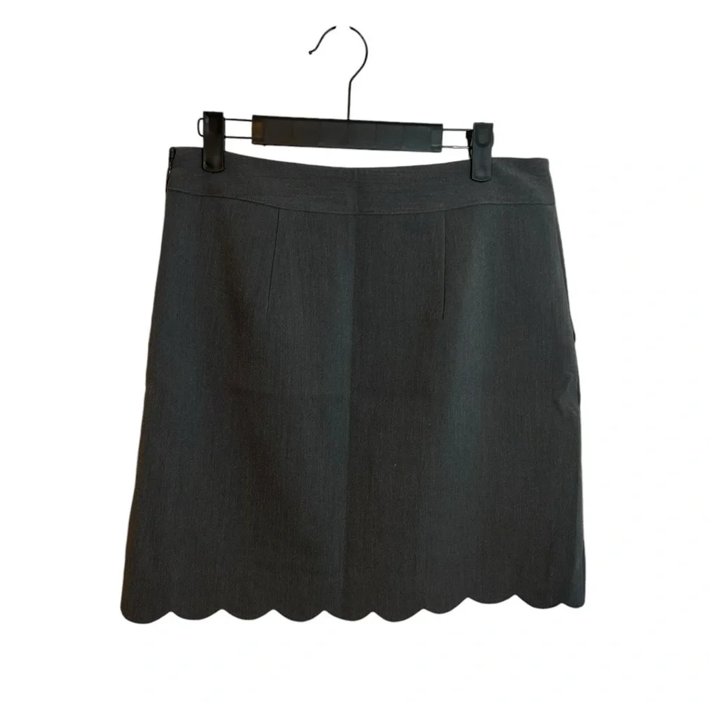 Loft Gray Scalloped Hem A-Line Skirt